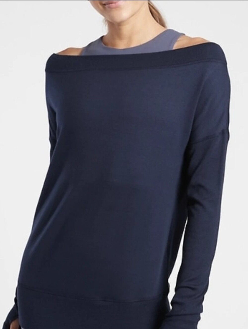 Athleta Barre Studio Off-Shoulder Sweater Dress XLT Tall Navy